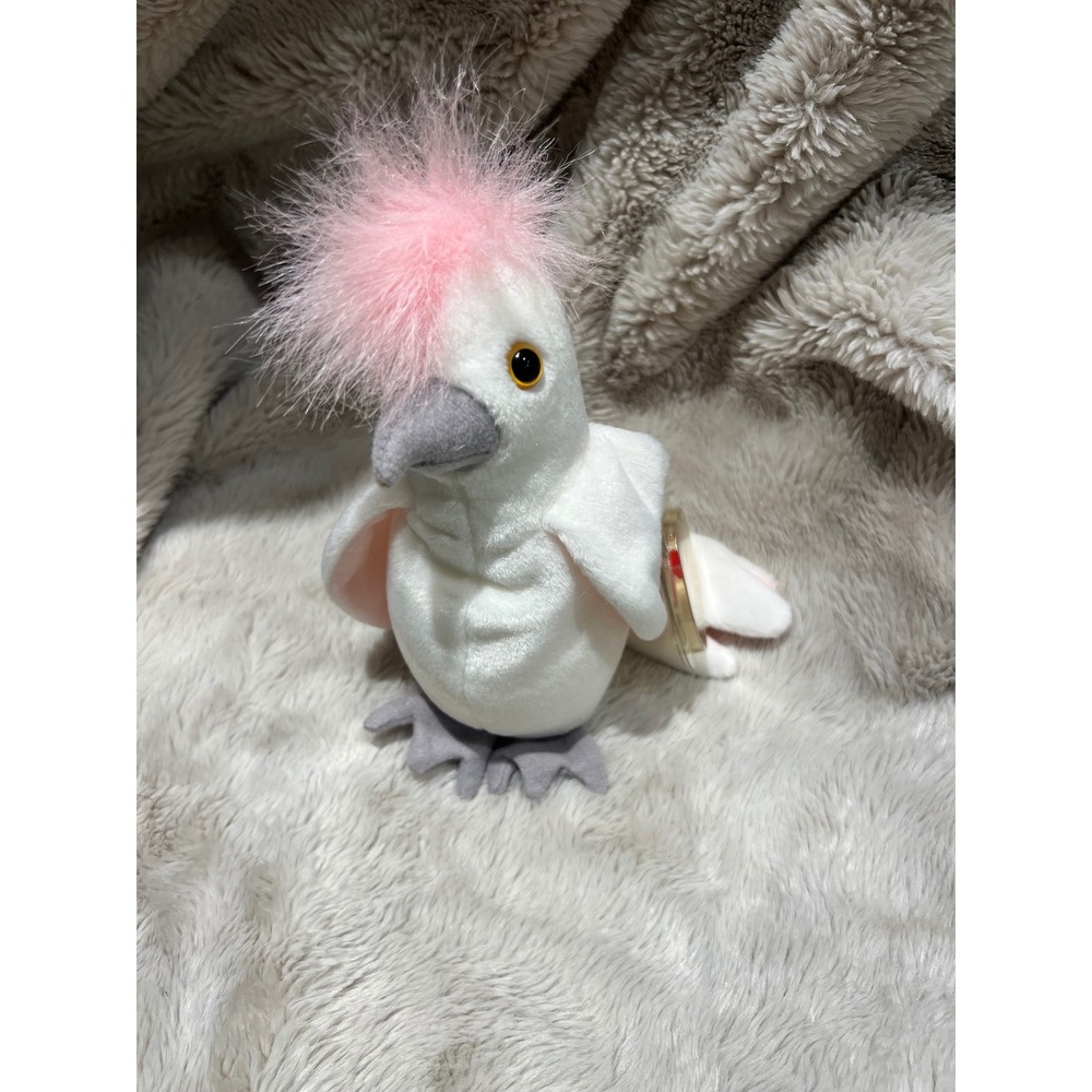 Ty Beanie Baby KuKu Cockatoo Bird Plush Pink Crest White Small